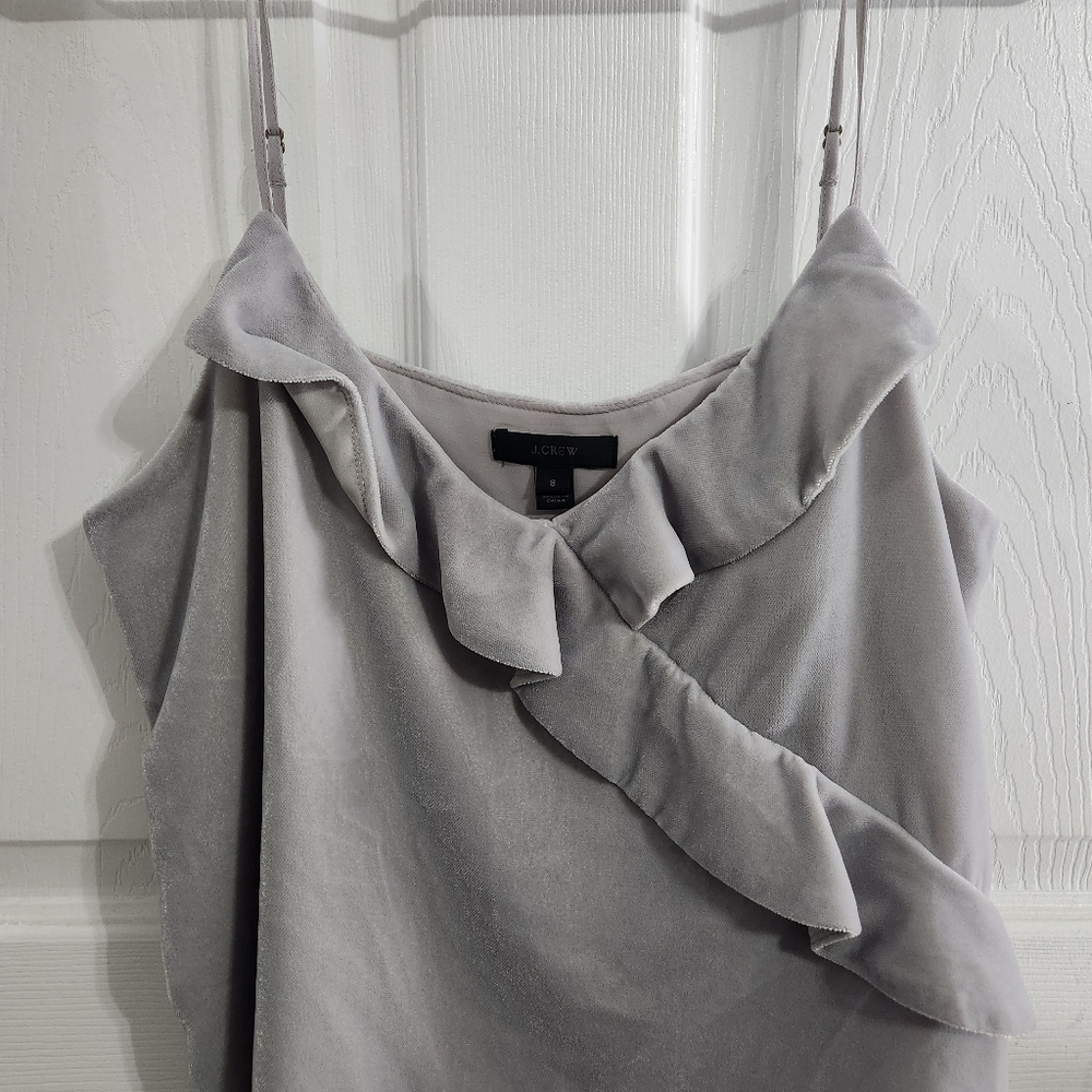 J.Crew ruffle grey Velour tank fairycore feminine adjustable straps women size 8 - Picture 3 of 10